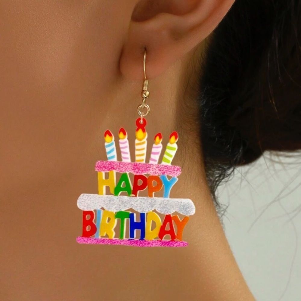 3for$20 1pair Acrylic Hip-hop Style Happy Birthday Earrings, Creative